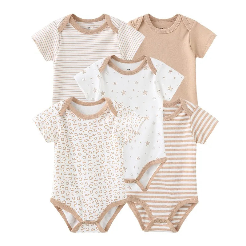 5 Piece Boys and Girls Bodysuits 100% Cotton Soft Newborn Bodysuit Set
