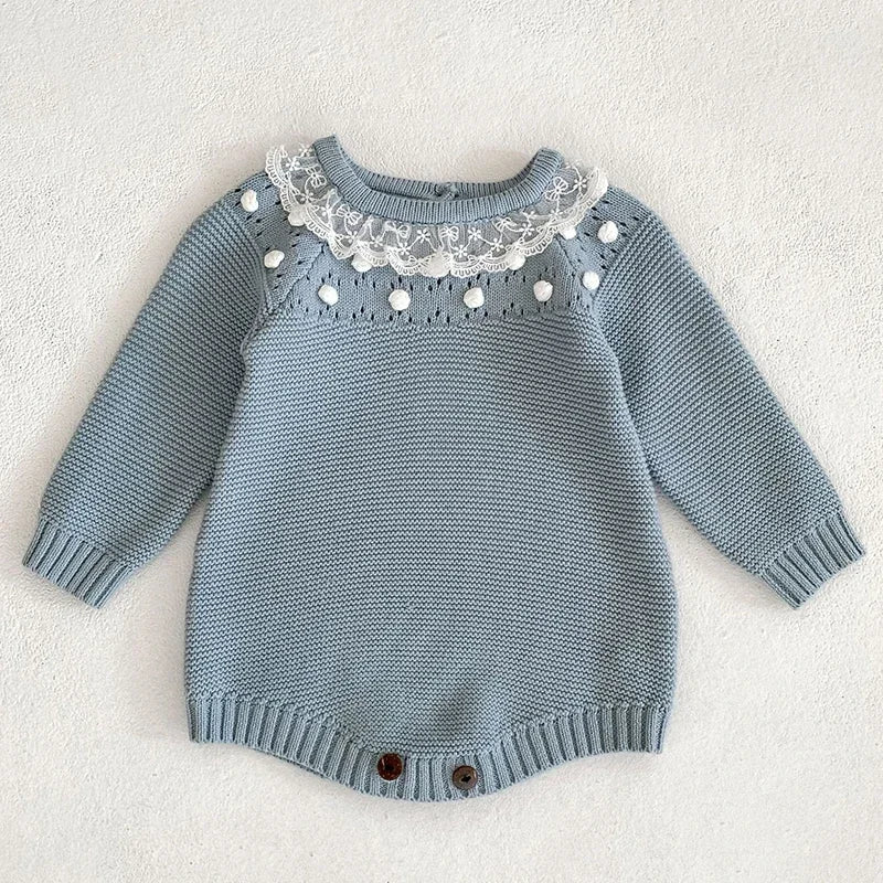 Baby Girl Romper Knit New Newborn Lace Warm Long Sleeve Jumpsuit
