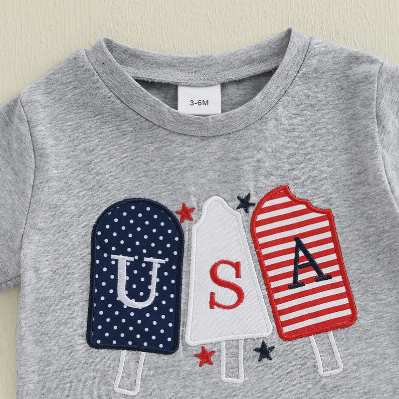 Toddler Baby Boy Girl 4th Of July Outfit USA Popsicle Short Sleeve Patriotic Tshirt Striped Shorts Independence Day Clothes