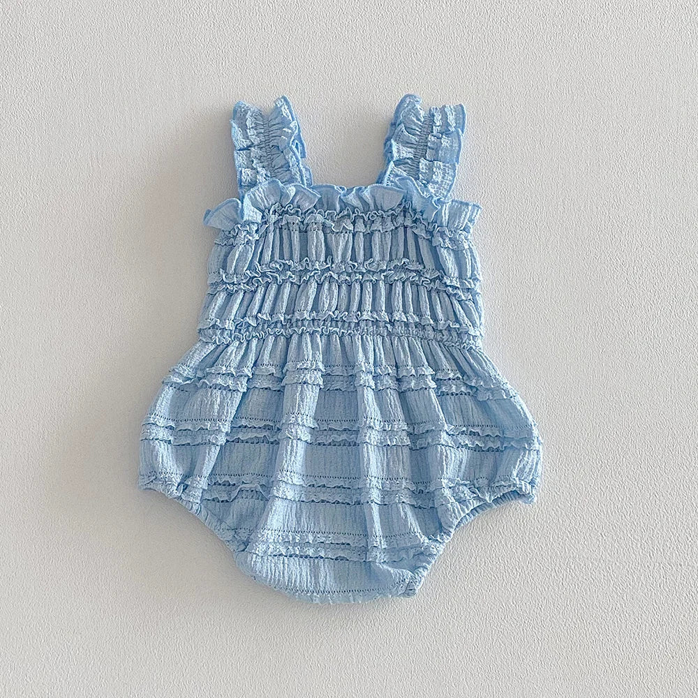 Newborn Baby Girl Romper Summer Sleeveless Smocked Cotton Infant Bodysuit Baby Clothes 0-24 Months Casual Ruffles Jumpsuits