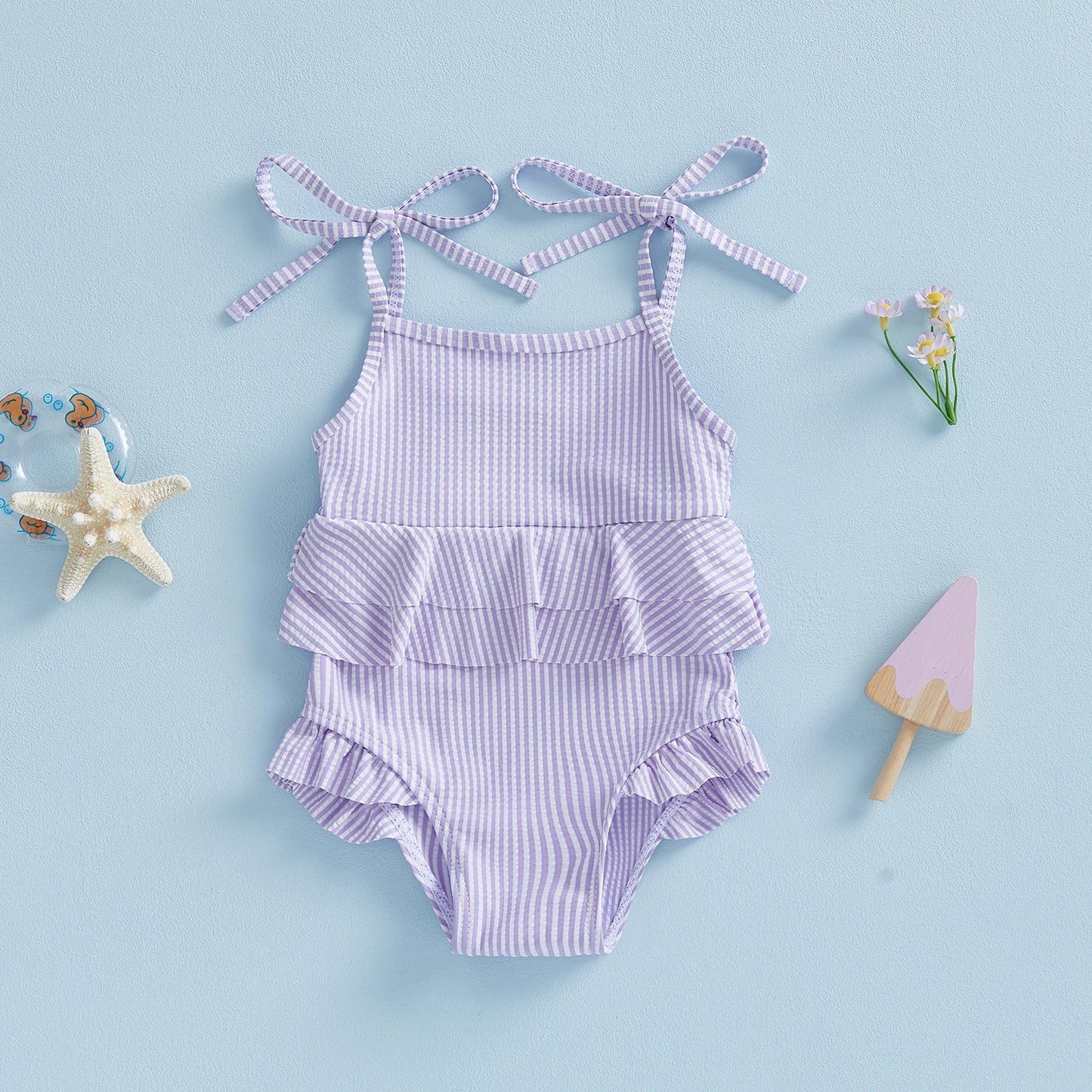 Adorable Baby Girl Floral Print Swimsuit with Bow Detail Adjustable Straps Ruffled Swimwear for Summer Beach Pool Party