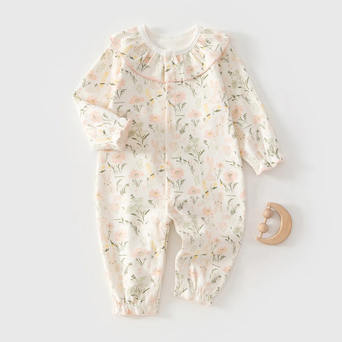 Spring Sleepwear Bodysuit 0-2Y Newborn Infant Girls Cotton Romper Baby Long Sleeve Ruffle Collar