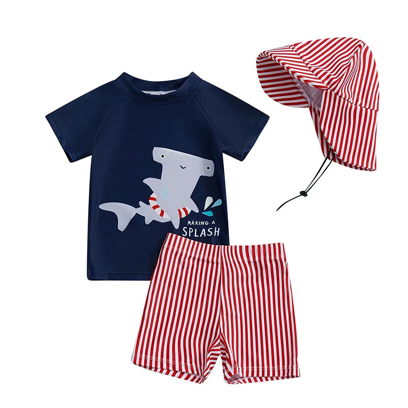 Baby Toddler Girl Swimsuit Set Mermaid Print Long Sleeve Rash Guard Swim Tops Shorts Sun Hat 3 Pcs Bathing Suit Outfit