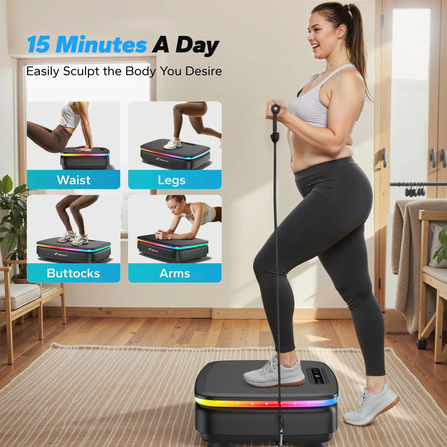 MERACH Vibration Plate Exercise Machine with Light Whole Body Workout Power Vibrate Platform Vibration Plate Lymphatic Drainage