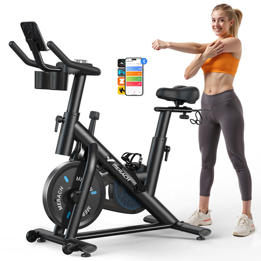 MERACH Exercise Bike Brake Pad/Magnetic Stationary Bike with Exclusive App Low Noise Indoor Cycling Bike with Fitness Courses