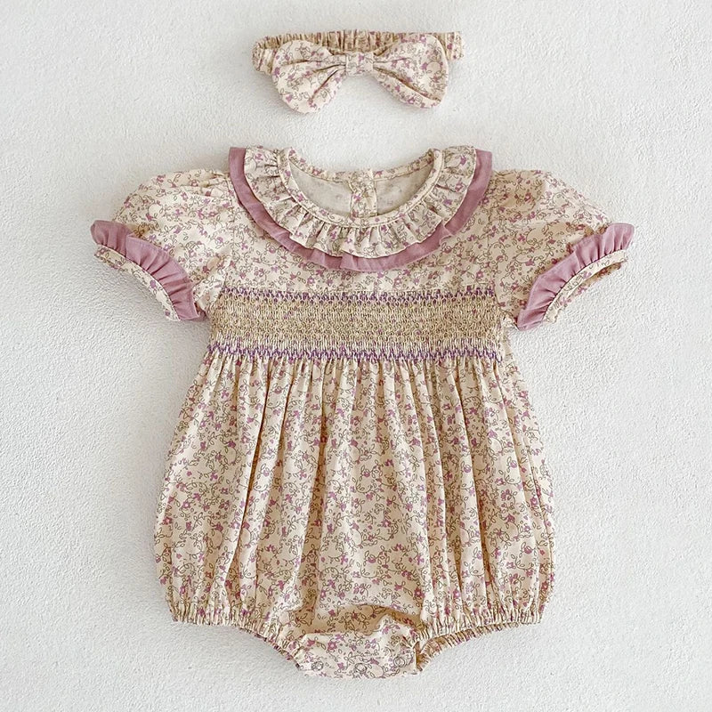 New Summer Baby Girl Clothes Short Sleeve Lace Flower Girls Dress Cotton Baby Romper