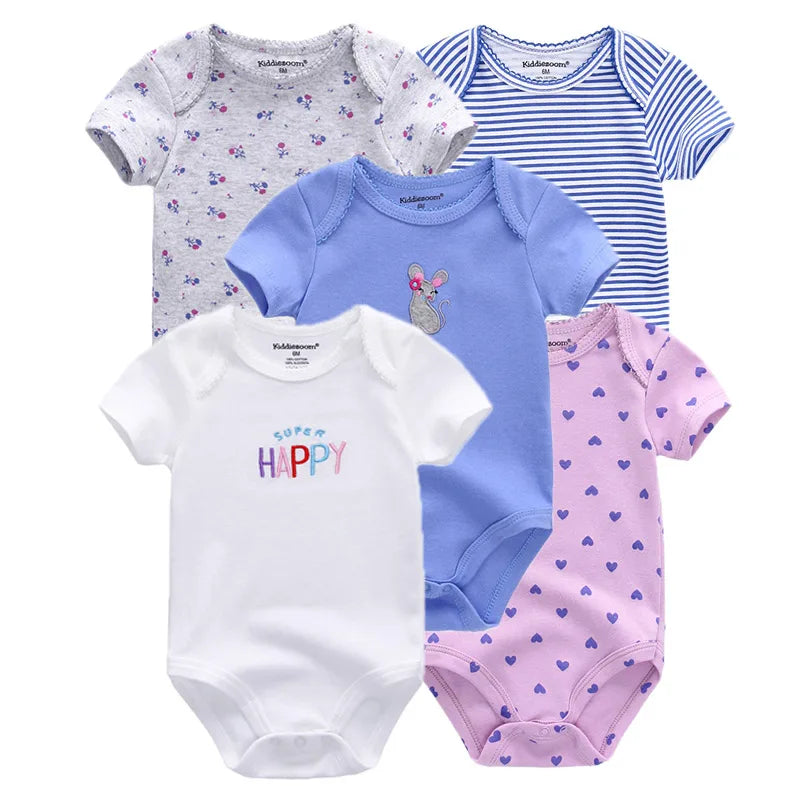 5 Piece Boys and Girls Bodysuits 100% Cotton Soft Newborn Bodysuit Set