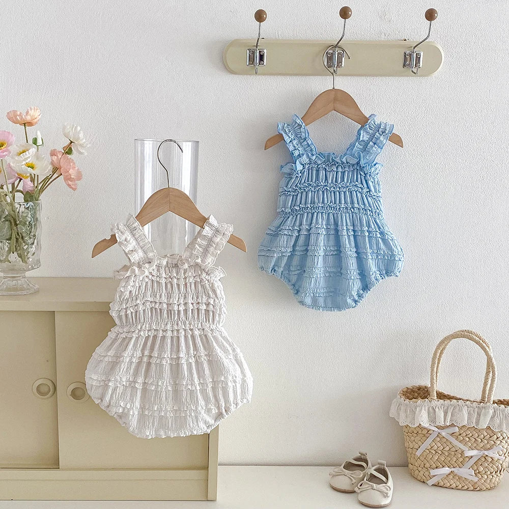 Newborn Baby Girl Romper Summer Sleeveless Smocked Cotton Infant Bodysuit Baby Clothes 0-24 Months Casual Ruffles Jumpsuits