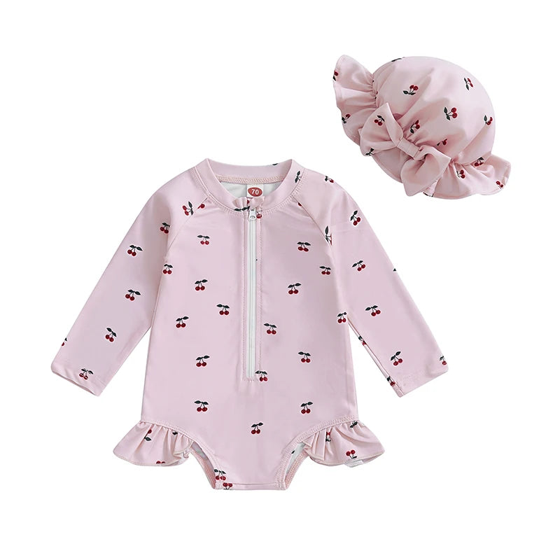 Toddler Girl Rash Guard Swimsuit Set with Long Sleeve Top and Ruffle Bottom Bathing Suit Infant Swimwear Beachwear