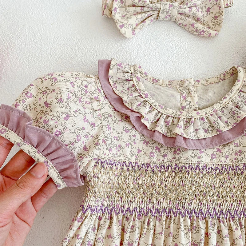 New Summer Baby Girl Clothes Short Sleeve Lace Flower Girls Dress Cotton Baby Romper