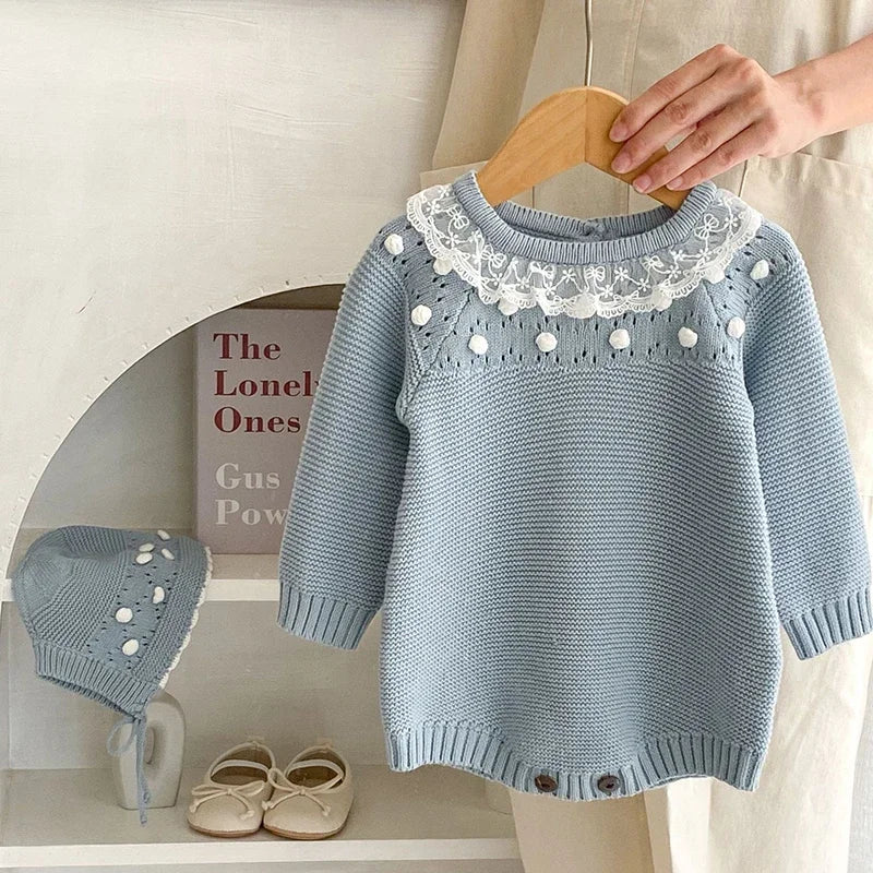 Baby Girl Romper Knit New Newborn Lace Warm Long Sleeve Jumpsuit