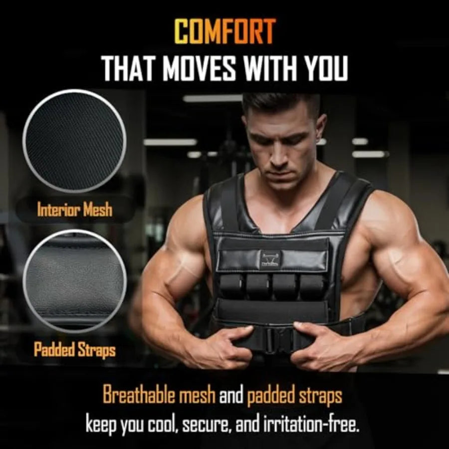 Vestly Pro Adjustable Leather Weighted Vest for Men with Wrist Ankle Weights Up to 35 lb Premium Durable Breathable fo