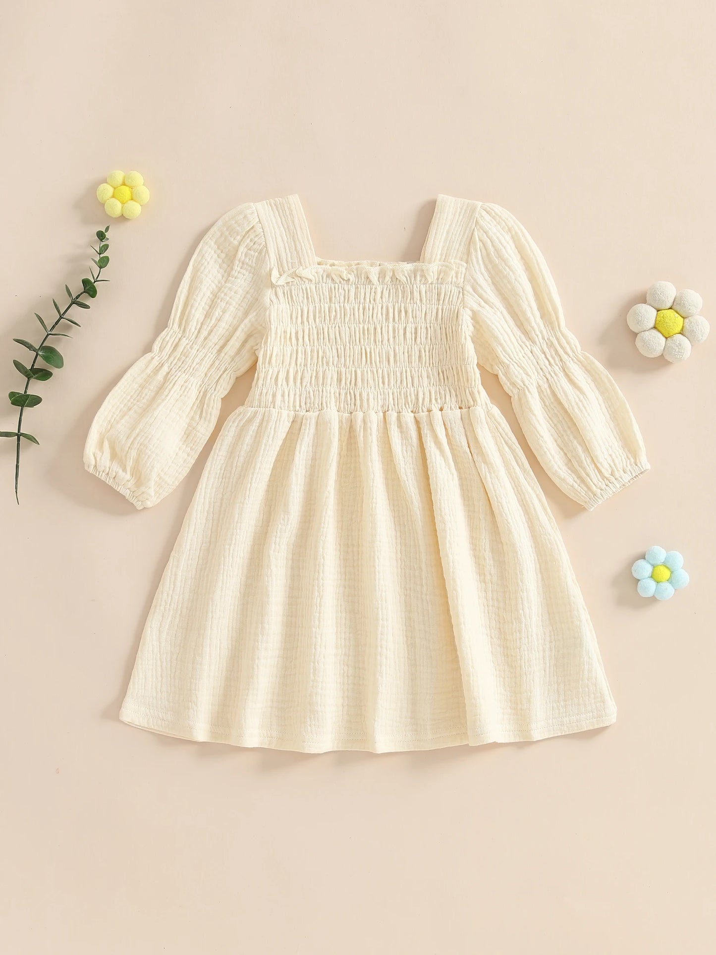 Adorable Baby Girl Ruffle Sleeve Dress Elegant Floral Print Round Neck Short Sleeve Party Dress with Bow Detail
