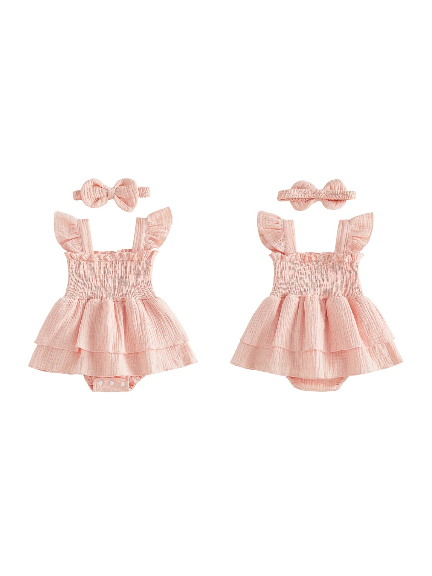 Adorable Toddler Girl Floral Print Ruffle Sleeve Romper Dress with Matching Bow Headband 2 Piece Outfit Set for Summer Fun