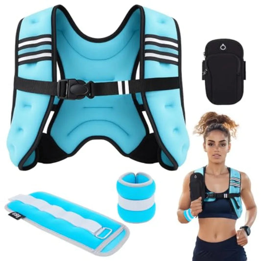 Weighted Vest Set for Women 10 lb Adjustable Rucking Vest with Pair of 2 lb Wrist Leg Arm Weights for Running Walking Workout a