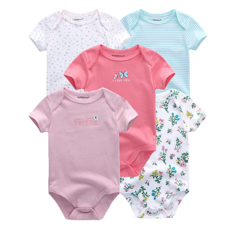 5 Piece Boys and Girls Bodysuits 100% Cotton Soft Newborn Bodysuit Set
