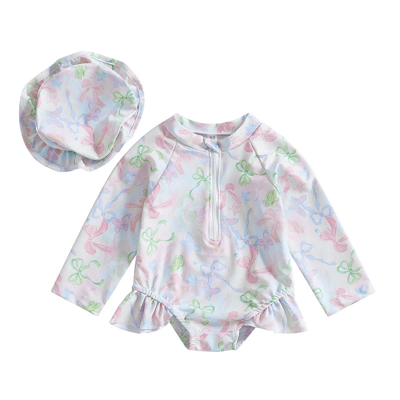 Baby Girls Swimsuit with Long Sleeve Rash Guard and Ruffle