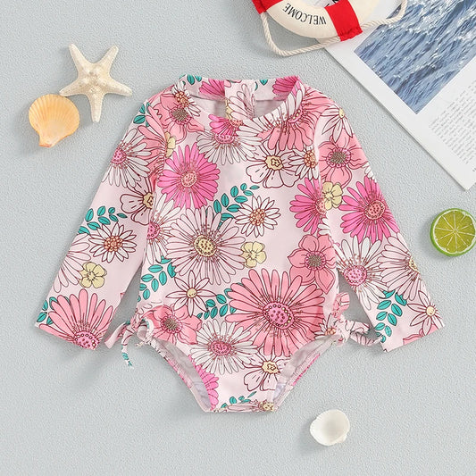 Infant Girls  Rash Guard Swimsuit with Long Sleeves and Cute Floral Print