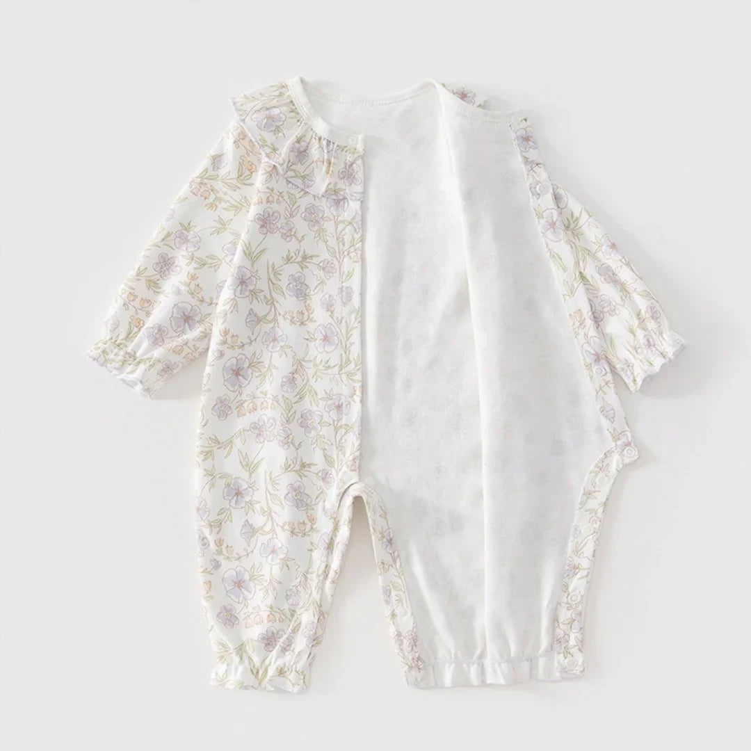 Spring Sleepwear Bodysuit 0-2Y Newborn Infant Girls Cotton Romper Baby Long Sleeve Ruffle Collar