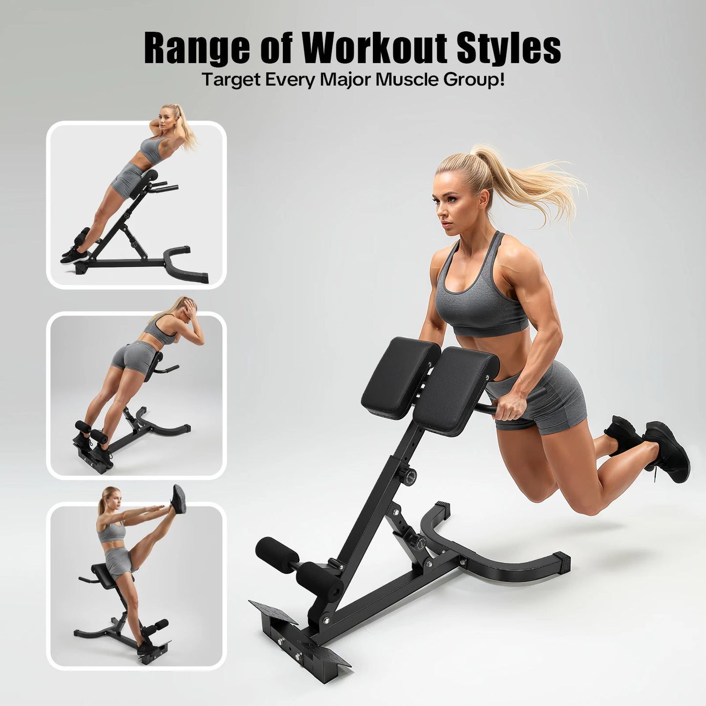 Roman Chair Back Extension Machine, 330LBS Back Extension Roman Chair Abdominal Exercise Equipment Multi-Functional