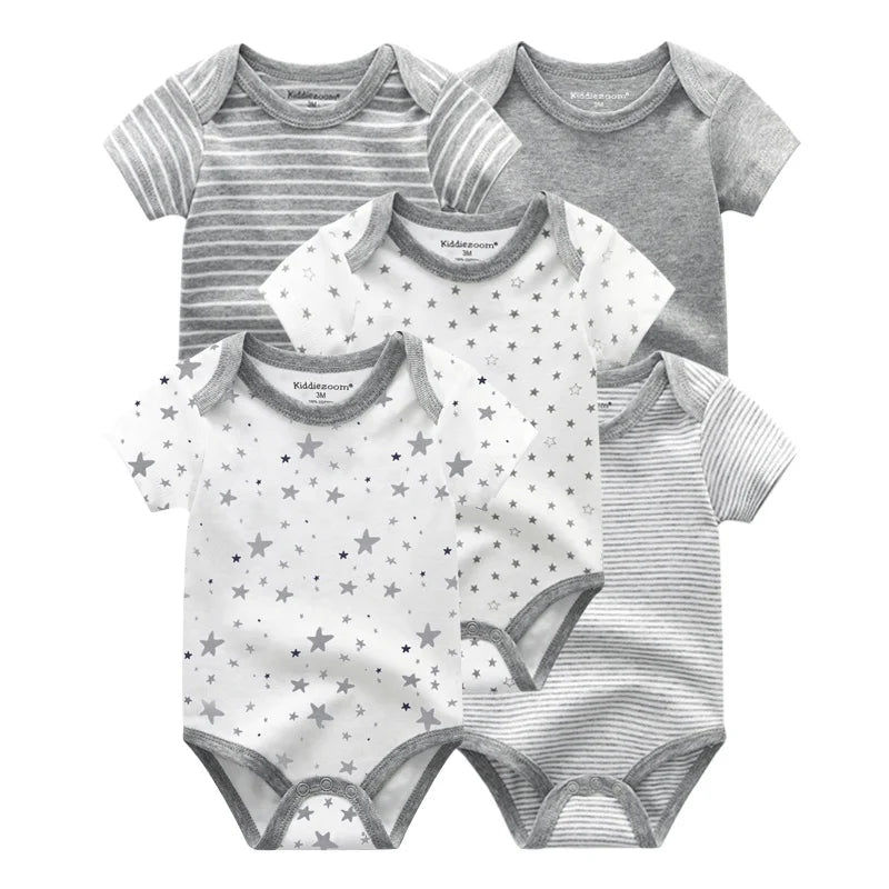 5 Piece Boys and Girls Bodysuits 100% Cotton Soft Newborn Bodysuit Set