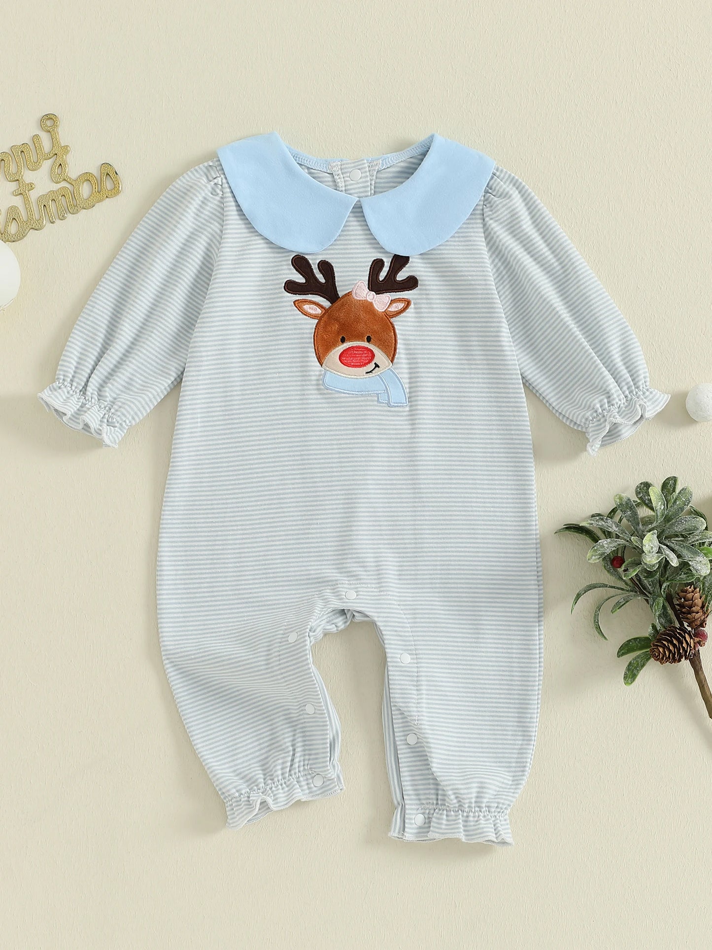 Toddler Christmas Snowflake Print  with Pom Pom Hooded Jumpsuit Warm Winter Pajamas for Baby Boys Girls