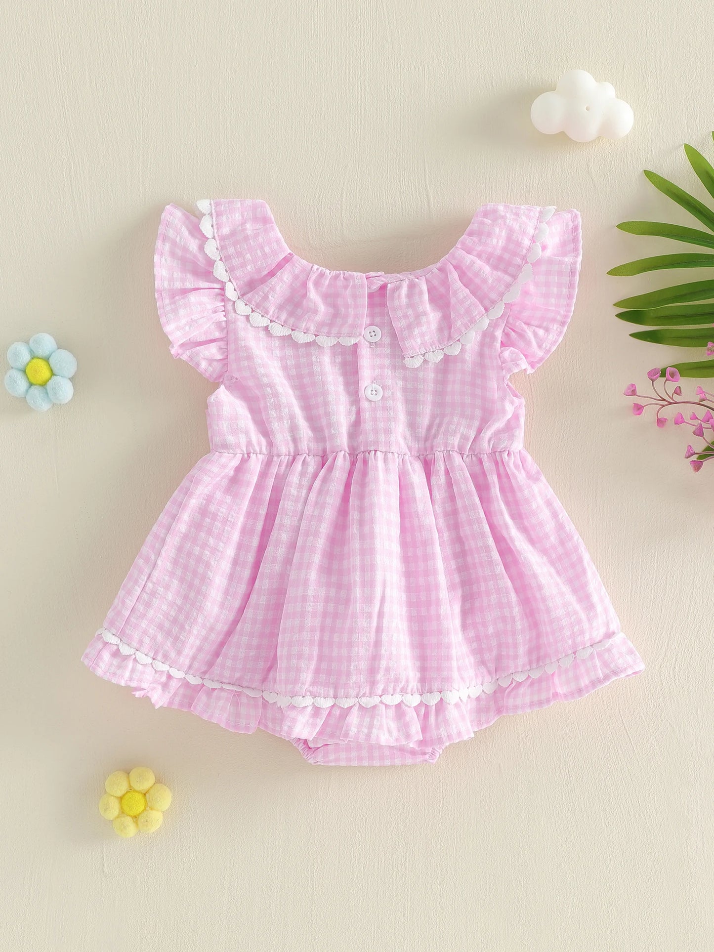 Adorable Infant Summer Romper Dress with Plaid Pattern Sleeveless Round Neck Jumpsuit for Baby Girls