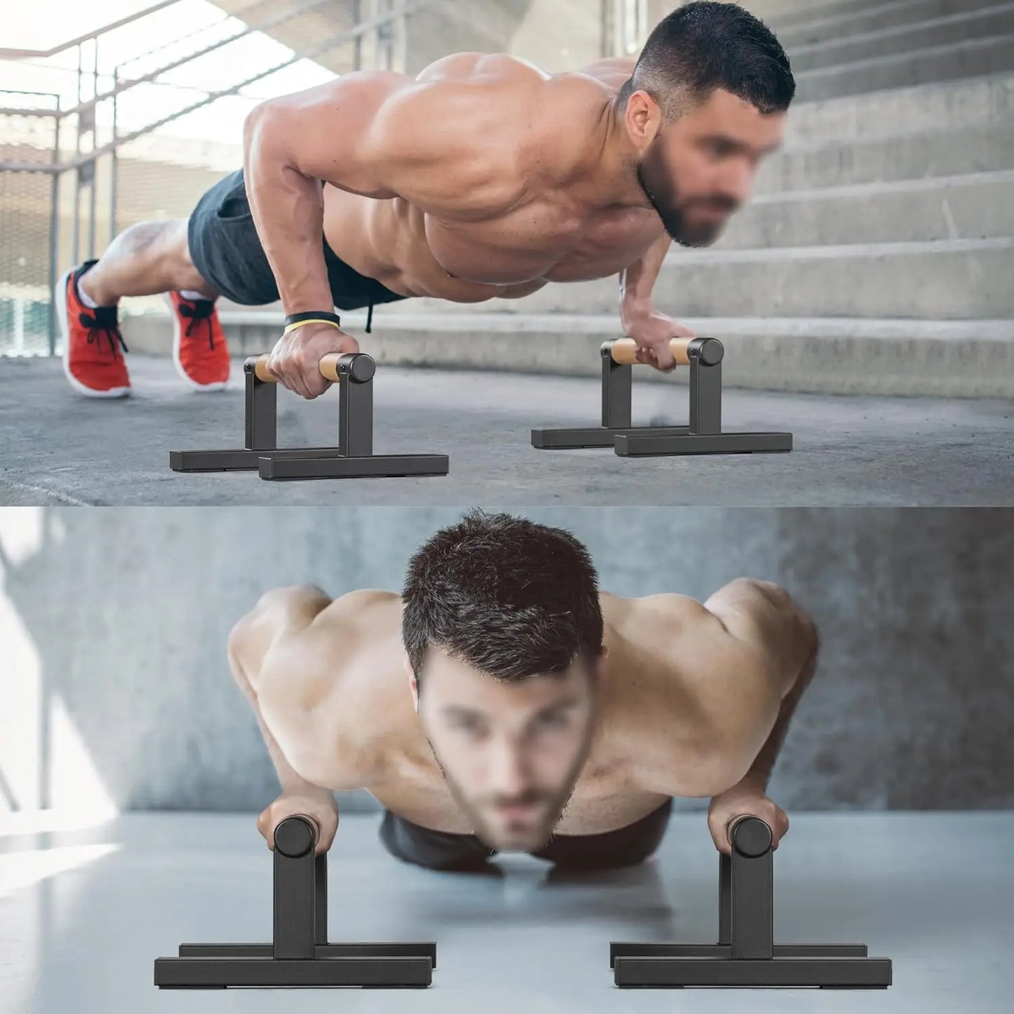 Wooden Parallettes Push Up Bars for Men, Strength Training Handles for Home Calisthenics and Fitness Workouts - Supports 500 lbs