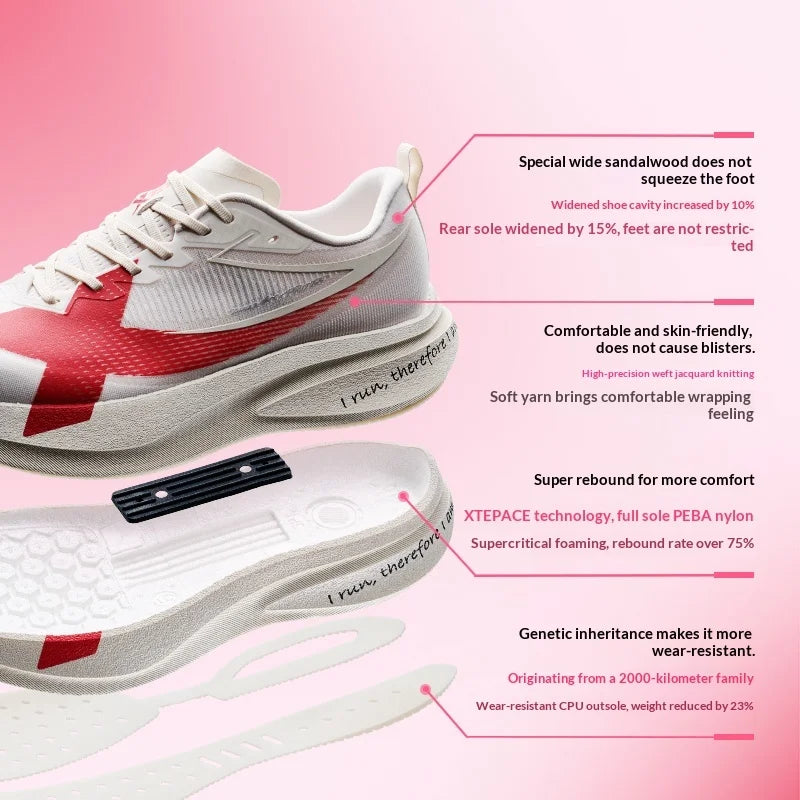 XTEP 2000km PRO Running Sneakers For Women 2026 Spring Stability Comfort Cushioned Lightweight Female Sports shoes 874218110043