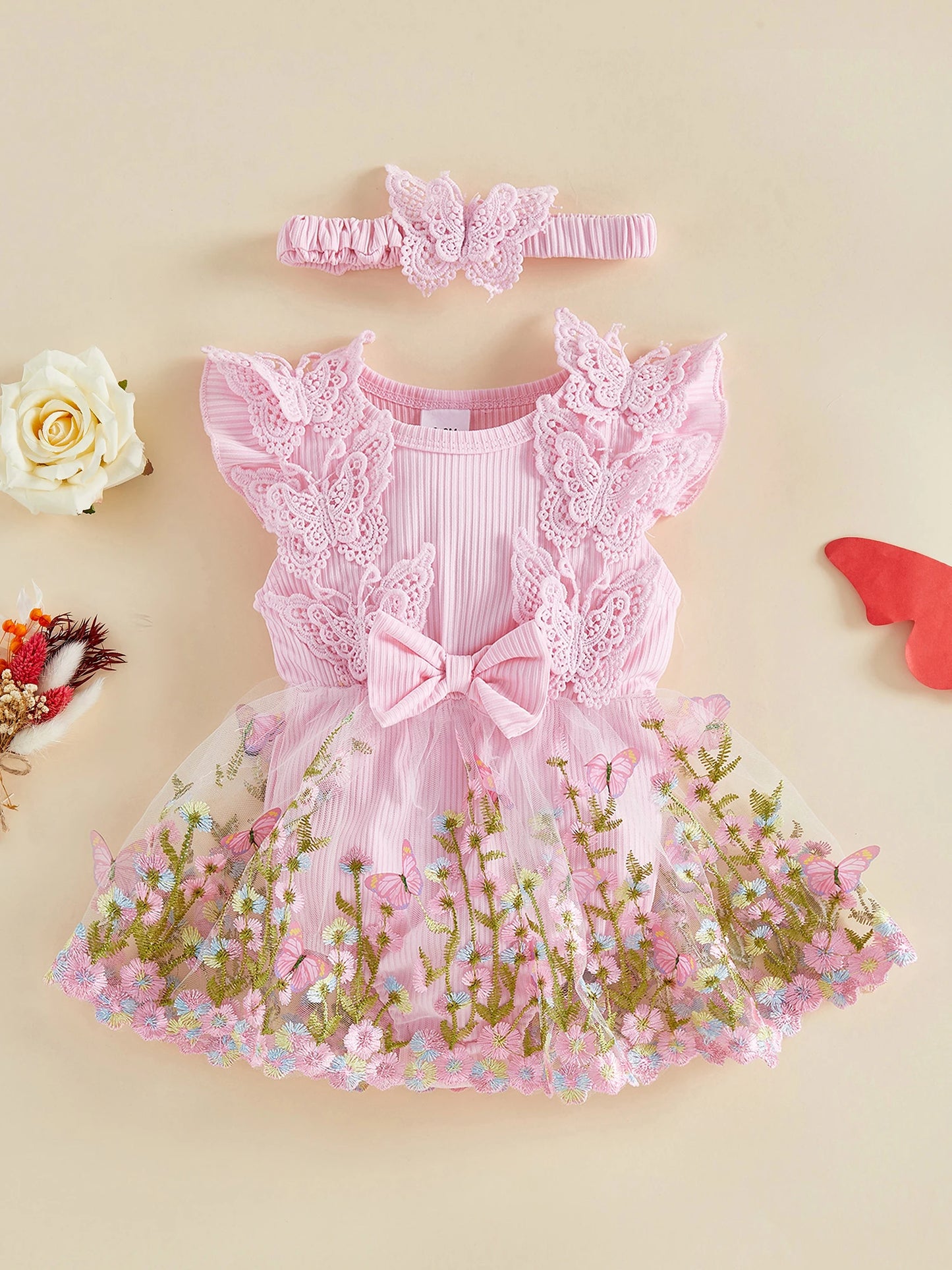 Cute Baby Girls Rompers with Lovely Floral Embroidery
