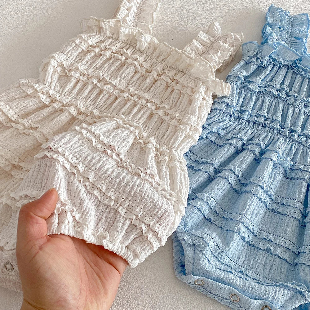 Newborn Baby Girl Romper Summer Sleeveless Smocked Cotton Infant Bodysuit Baby Clothes 0-24 Months Casual Ruffles Jumpsuits