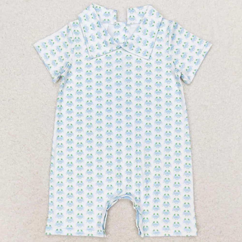 Boutique Baby Infant Boys Crabs Short Sleeve Rompers Spring Summer Toddler Boys Rompers Fashion Kids Baby Onesie Boys Jumpsuits