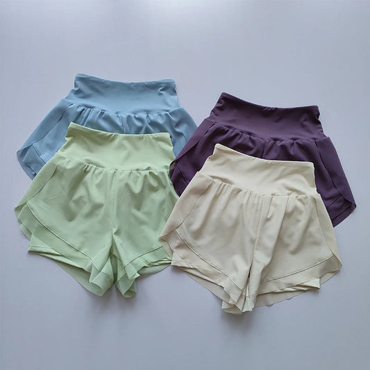 Summer Women's Sports Shorts Mesh 2 In 1 Quick-dry Yoga Shorts Breathable Fitness Shorts High Waist Fitness Running Shorts