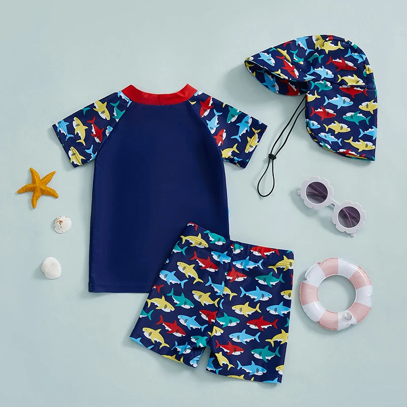 Baby Toddler Girl Swimsuit Set Mermaid Print Long Sleeve Rash Guard Swim Tops Shorts Sun Hat 3 Pcs Bathing Suit Outfit