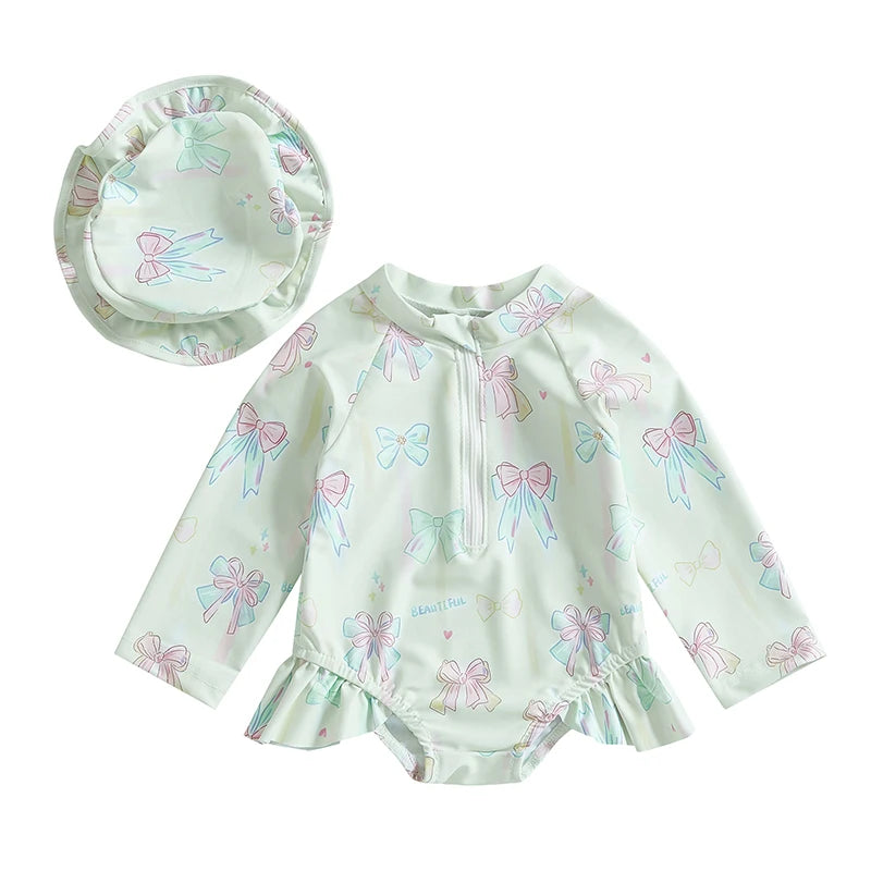Baby Girls Swimsuit with Long Sleeve Rash Guard and Ruffle
