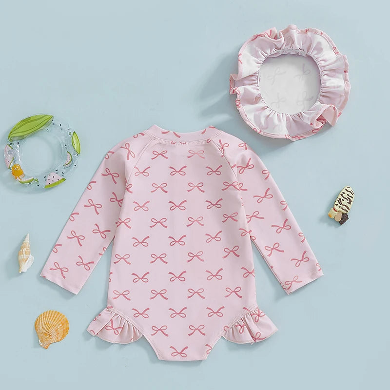 Toddler Girl Rash Guard Swimsuit Set with Long Sleeve Top and Ruffle Bottom Bathing Suit Infant Swimwear Beachwear