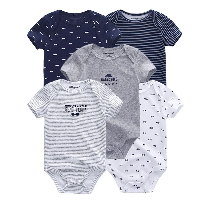 5 Piece Boys and Girls Bodysuits 100% Cotton Soft Newborn Bodysuit Set