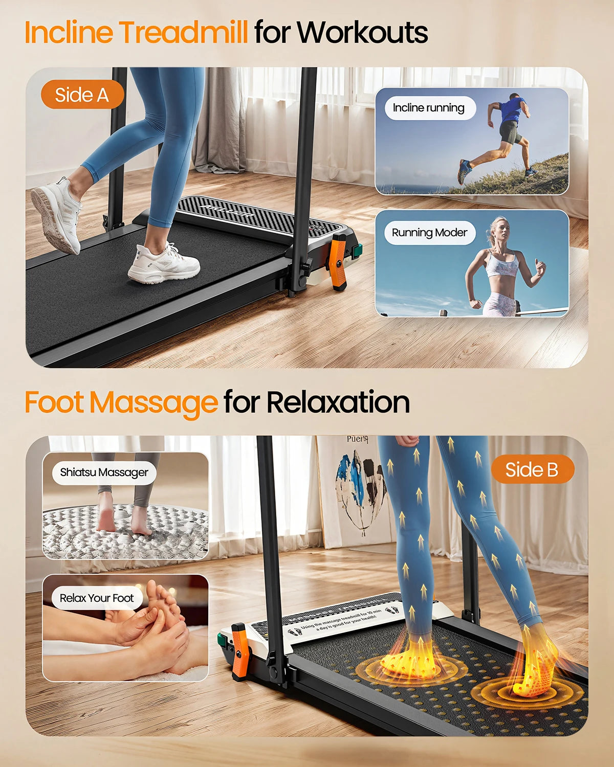 AKLUER Walking Pad Treadmill for Home 2.5HP Walking Pad LCD Digital Data Display 2 in 1 Dual - Sided Walking Running Treadmills