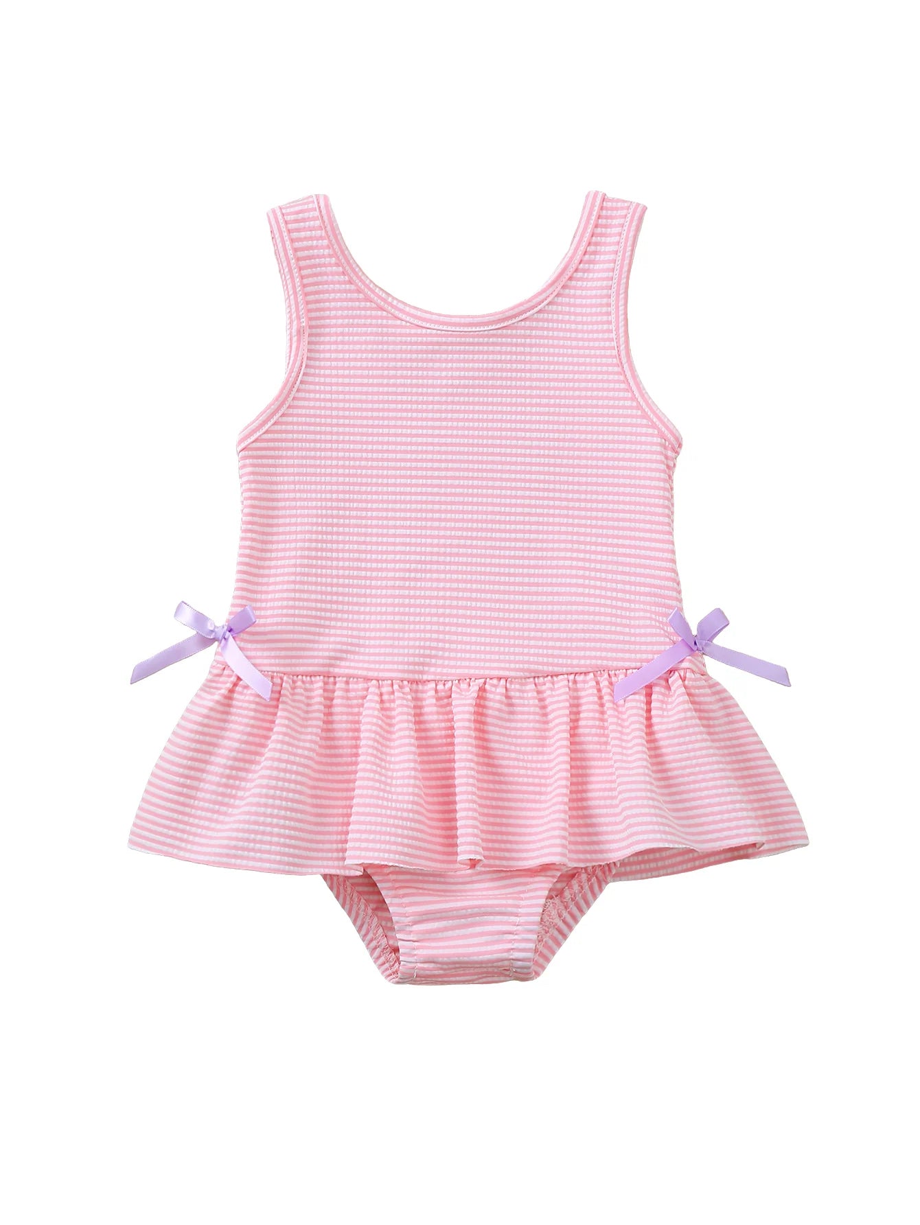 Baby Girl's Solid Stripe One-Piece Swimsuit Sleeveless Bodysuit for Toddlers And Kids