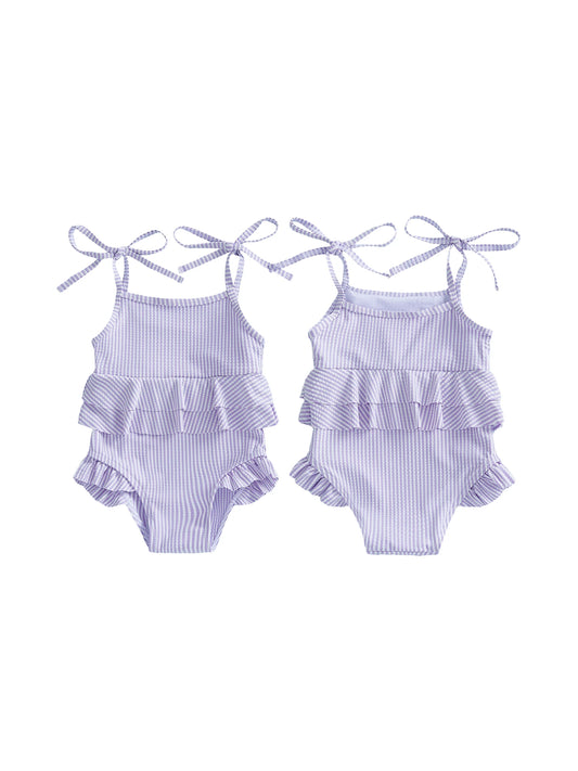 Adorable Baby Girl Floral Print Swimsuit with Bow Detail Adjustable Straps Ruffled Swimwear for Summer Beach Pool Party
