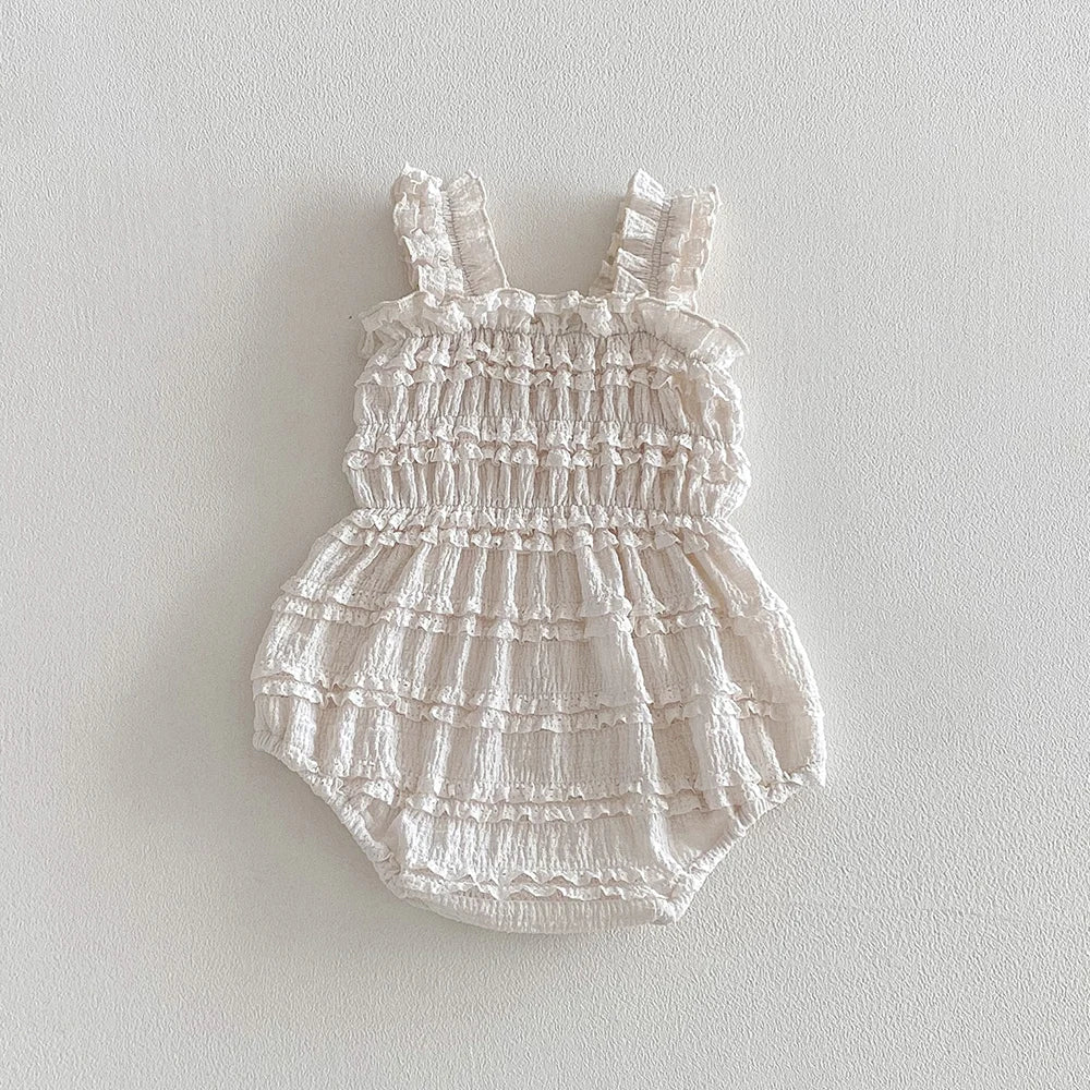 Newborn Baby Girl Romper Summer Sleeveless Smocked Cotton Infant Bodysuit Baby Clothes 0-24 Months Casual Ruffles Jumpsuits