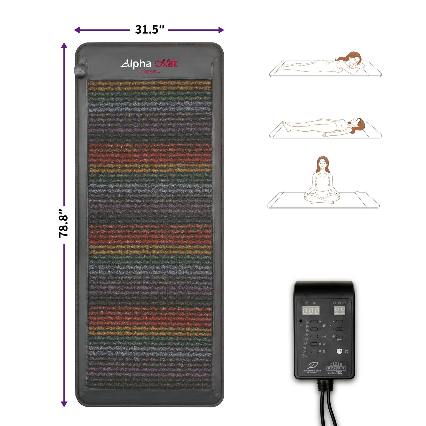 Luxuryade A7000 PEMF Crystal Mat Amethyst Therapy FlR Infrared Heating Heating BIO Massage Mattress