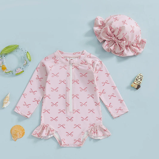 Toddler Girl Rash Guard Swimsuit Set with Long Sleeve Top and Ruffle Bottom Bathing Suit Infant Swimwear Beachwear