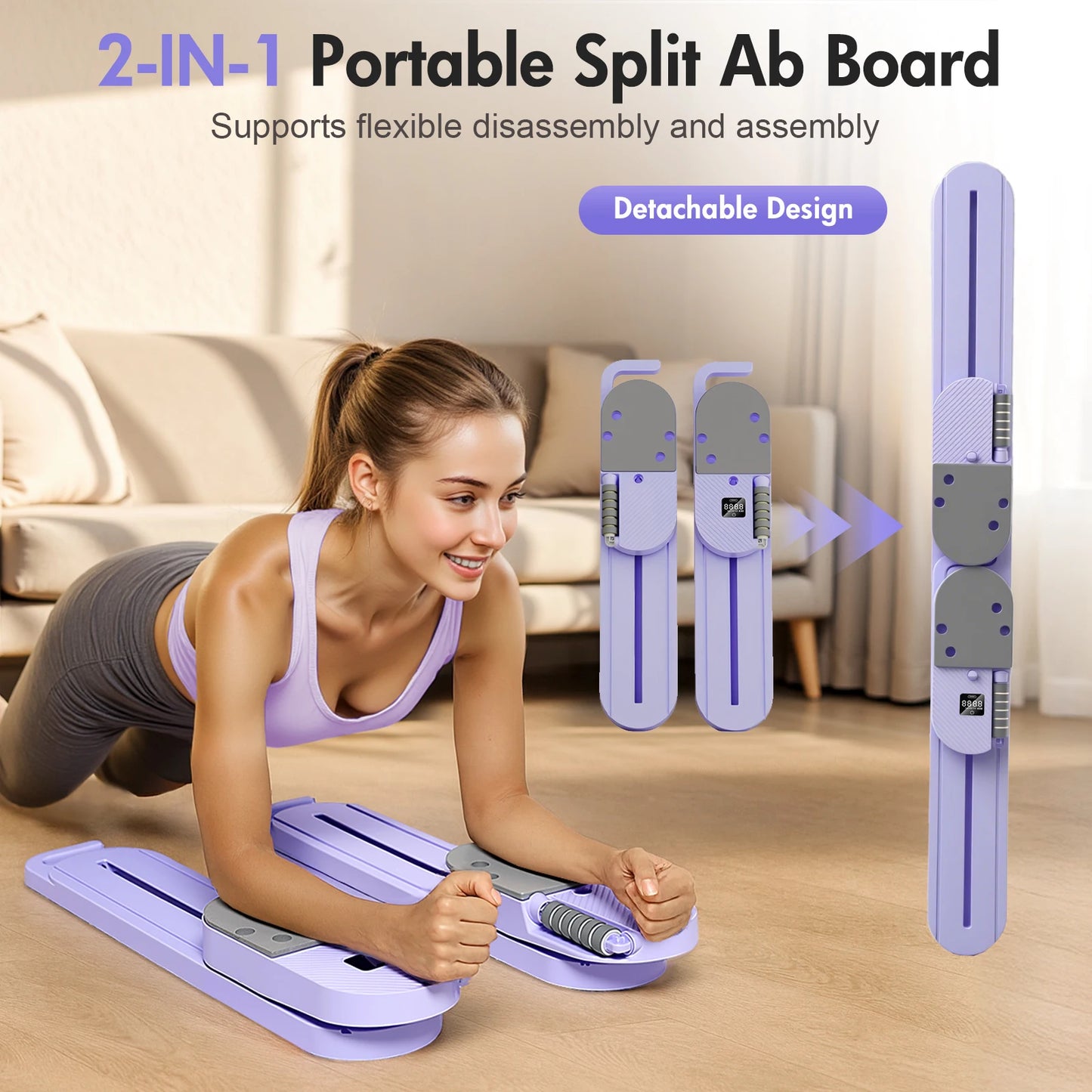 Abdominal Pilates Board Detachable Resistance Bands LCD Display Split Strength Ab Core Trainer Push-up Workout for Men Women