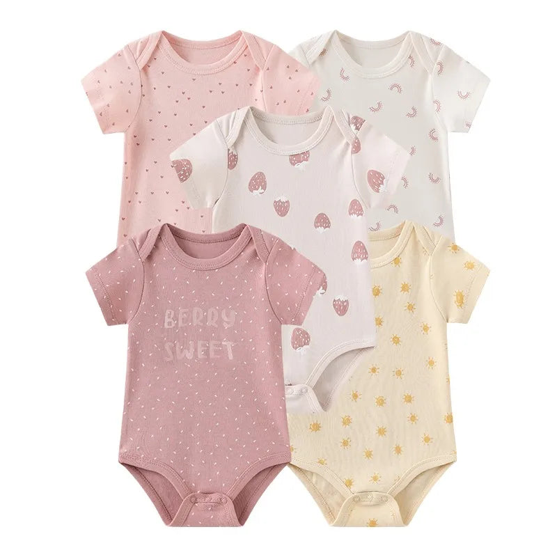 5 Piece Boys and Girls Bodysuits 100% Cotton Soft Newborn Bodysuit Set