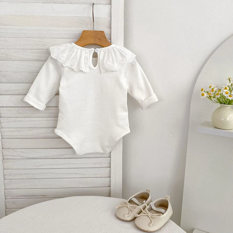 0-24M Baby Girl Romper Baby Girl Clothing Toddler New Girls Lace Collar Romper Cotton White Infant Baby Girls Jumpsuit