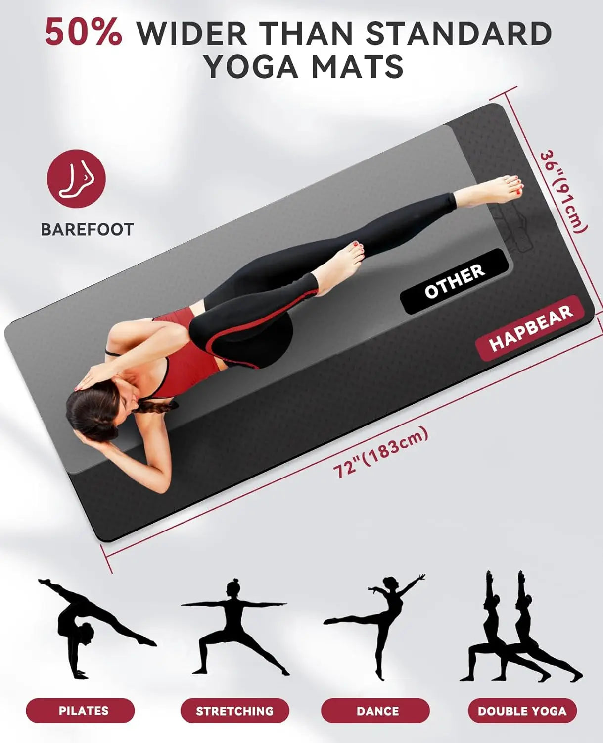 Extra Wide 72x36 Inch Yoga Mat, 6mm Thick Non-Slip Exercise Mat with Resistance Bands & Carry Bag for Home Workout