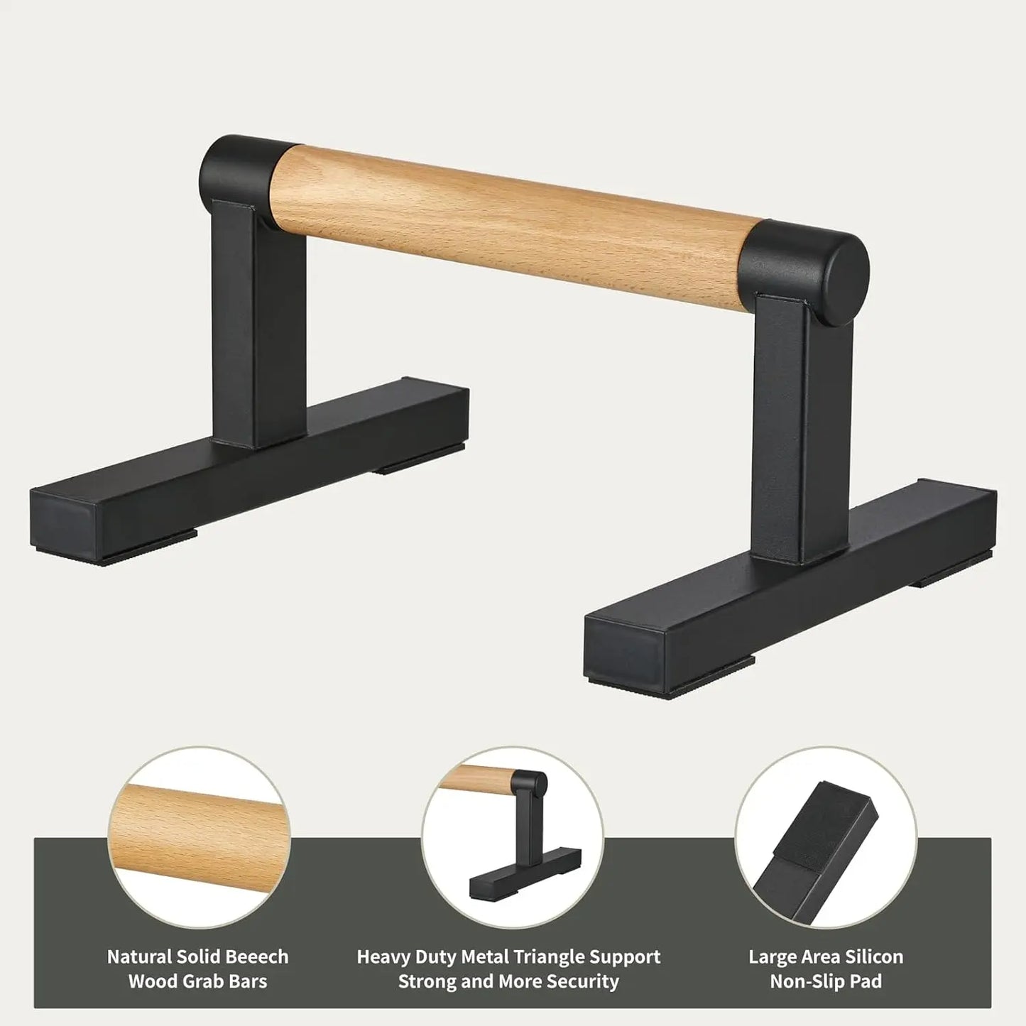 Wooden Parallettes Push Up Bars for Men, Strength Training Handles for Home Calisthenics and Fitness Workouts - Supports 500 lbs