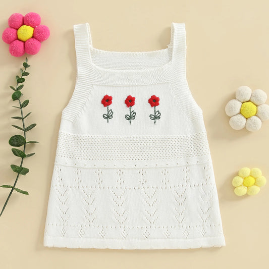 Toddler Girl Floral Print Sleeveless A-line Dress Sweet Summer Outfit Embroidered Tank Dress for Baby Girl