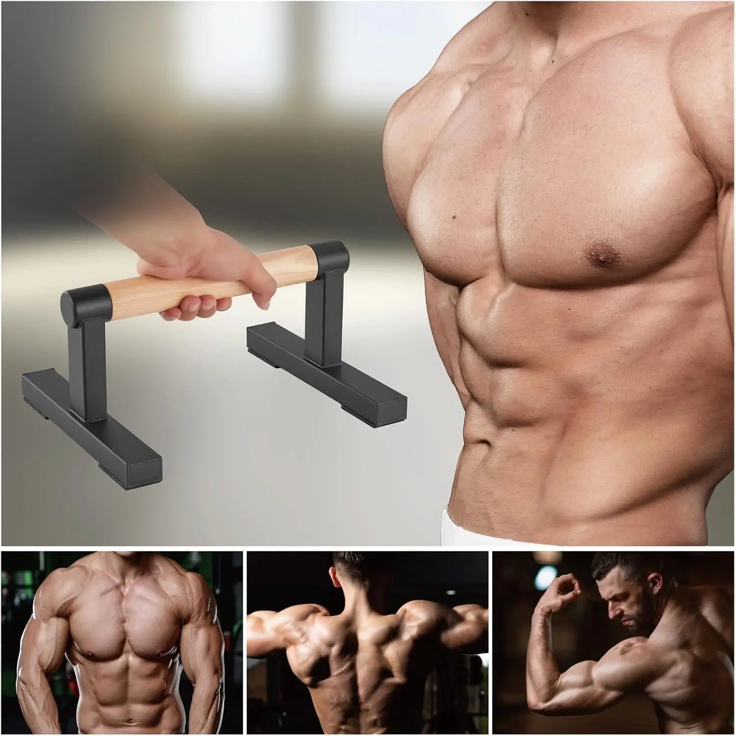 Wooden Parallettes Push Up Bars for Men, Strength Training Handles for Home Calisthenics and Fitness Workouts - Supports 500 lbs